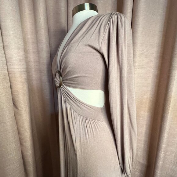 2 Saints Plunging Mauve Size 00/S Sexy Maxi Dress Side Cutouts O-Ring Feminine - Picture 10 of 16